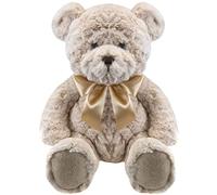 VFM - Kingsley 34cm Cream Bear Plush With Gold Silk Bow Premium Fluffy Toy, Traditional Look, Medium Teddy Bear, Plush, Softy, for Girlfriend, Children, Great Gift Idea,