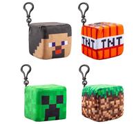 VFM - Minecraft Soft Toy Clip On Steve Creeper TNT and Land Blocks - Video Game Character-Officially Licensed Collectible Toy Gifts for Kids & Fans - Bag Clip Pack Of 4
