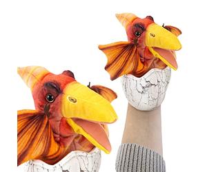 VFM - Pterodactyl Egg Hand Puppet 23cm Toy - Highly Detailed & Super Soft Orange Fabric Stuffed Animal Realistic Dino Hatchling Cuddly Plush - Natural World