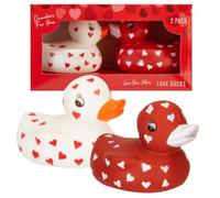 VFM - Rubber Duck Bath Toys, Heart Print, Love Design, for Couples Presents, Valentines and Anniversaries, Assorted Colours (Red Or White)