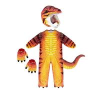 VFM - T-Rex Dinosaur Costume Age 3-4 Years - All In One Children's Orange 4 Piece Dress Up Dino Fancy Dress Hook and Loop Halloween Outfit With Elasticated Gloves
