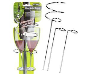 VFM - Wine Bottle & Glass Holder 3 Piece Steel Picnic Set, Garden Drinks, Picnic, Alfresco Dining, Couples, Camping, Portable, Outside, Wine Stand