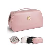 VFMBL Gifts for Women Teen Girls, Initial Makeup Bag, Travel Makeup Bags Cosmetic Organizer Bag, Pink, K