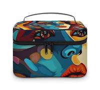 VFMKT Abstract Colored Woman Face Makeup Bag Portable Travel Cosmetic Bag Zipper Makeup Organizer Toiletry Bag for Women Ladies, Abstract Colored Woman Face, 25x18x15cm