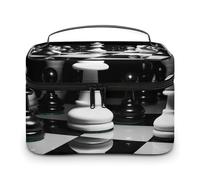 VFMKT Black And White Chess Makeup Bag Portable Travel Cosmetic Bag Zipper Makeup Organizer Toiletry Bag for Women Ladies, Black And White Chess, 25x18x15cm