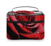 VFMKT Black And White Red Rose Makeup Bag Portable Travel Cosmetic Bag Zipper Makeup Organizer Toiletry Bag for Women Ladies, Black And White Red Rose, 25x18x15cm