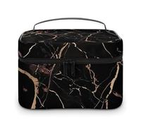 VFMKT Black Gold Marble Makeup Bag Portable Travel Cosmetic Bag Zipper Makeup Organizer Toiletry Bag for Women Ladies, Black Gold Marble, 25x18x15cm