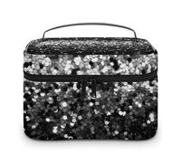 VFMKT Black White Glitter Makeup Bag Portable Travel Cosmetic Bag Zipper Makeup Organizer Toiletry Bag for Women Ladies, Black White Glitter, 25x18x15cm
