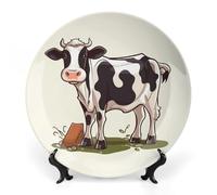 VFMKT Bone China Decorative Plate Dairy Cow Ceramic Decorative Plate with Display Stand Ceramic Wall Art Decor for Home Office Wall Decoration 10inch