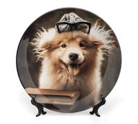VFMKT Bone China Decorative Plate Funny Animal Dog Ceramic Decorative Plate with Display Stand Ceramic Wall Art Decor for Home Office Wall Decoration 8inch