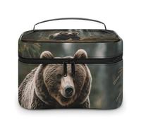 VFMKT Brown Bear Makeup Bag Portable Travel Cosmetic Bag Zipper Makeup Organizer Toiletry Bag for Women Ladies, Brown Bear, 25x18x15cm