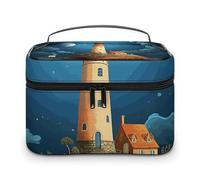 VFMKT Catoon Whale Lighthouse Makeup Bag Portable Travel Cosmetic Bag Zipper Makeup Organizer Toiletry Bag for Women Ladies, Catoon Whale Lighthouse, 25x18x15cm
