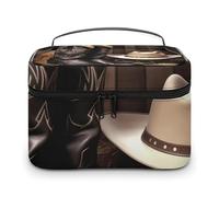 VFMKT Cowboy Black Hat Western Boots Makeup Bag Portable Travel Cosmetic Bag Zipper Makeup Organizer Toiletry Bag for Women Ladies, Cowboy Black Hat Western Boots, 25x18x15cm