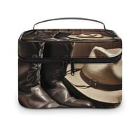 VFMKT Cowboy Black Hat Western Boots Makeup Bag Portable Travel Cosmetic Bag Zipper Makeup Organizer Toiletry Bag for Women Ladies, Cowboy Black Hat Western Boots, 25x18x15cm