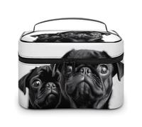 VFMKT Cute Black Pug Dog Makeup Bag Portable Travel Cosmetic Bag Zipper Makeup Organizer Toiletry Bag for Women Ladies, Cute Black Pug Dog, 25x18x15cm
