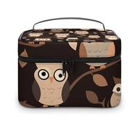 VFMKT Cute Brown Cartoon Owls Makeup Bag Portable Travel Cosmetic Bag Zipper Makeup Organizer Toiletry Bag for Women Ladies, Cute Brown Cartoon Owls, 25x18x15cm