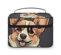 VFMKT Cute Corgi Dog Illustration Makeup Bag Portable Travel Cosmetic Bag Zipper Makeup Organizer Toiletry Bag for Women Ladies, Cute Corgi Dog Illustration, 25x18x15cm