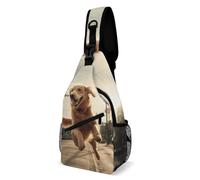 VFMKT Dog Jumping in Air Sling Bag Waterproof Lightweight Crossbody Chest Bag Casual Travel Hiking Daypack for Women Men, Style, 38x20cm