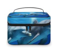 VFMKT Dolphins In The Makeup Bag Portable Travel Cosmetic Bag Zipper Makeup Organizer Toiletry Bag for Women Ladies, Dolphins In The, 25x18x15cm