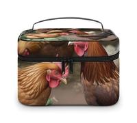 VFMKT Farm Chickens Makeup Bag Portable Travel Cosmetic Bag Zipper Makeup Organizer Toiletry Bag for Women Ladies, Farm Chickens, 25x18x15cm