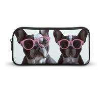 VFMKT French Bulldog Glasses Pencil Case Cute Pen Bag Large Capacity Pencil Pouch Makeup Cosmetic Bag for Women Men