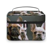 VFMKT French Bulldog Puppies Makeup Bag Portable Travel Cosmetic Bag Zipper Makeup Organizer Toiletry Bag for Women Ladies, French Bulldog Puppies, 25x18x15cm