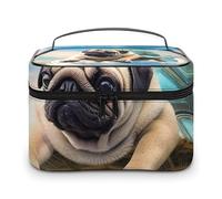 VFMKT Funny Turtle Pug Dog In The Makeup Bag Portable Travel Cosmetic Bag Zipper Makeup Organizer Toiletry Bag for Women Ladies, Funny Turtle Pug Dog In The, 25x18x15cm
