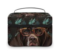 VFMKT German Shorthaired Pointer In Glasses Makeup Bag Portable Travel Cosmetic Bag Zipper Makeup Organizer Toiletry Bag for Women Ladies, German Shorthaired Pointer In Glasses, 25x18x15cm