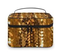 VFMKT Gold Sequin Sparkle Makeup Bag Portable Travel Cosmetic Bag Zipper Makeup Organizer Toiletry Bag for Women Ladies, 25x18x15cm
