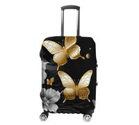 VFMKT Gold White Butterflies Black Travel Luggage Cover Elastic Washable Suitcase Cover Dustproof Anti-Scratch Suitcase Protector Fits 19-32 Inch Luggage, style, XL