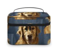 VFMKT Golden Dog Makeup Bag Portable Travel Cosmetic Bag Zipper Makeup Organizer Toiletry Bag for Women Ladies, Golden Dog, 25x18x15cm