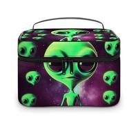 VFMKT Green Alien Makeup Bag Portable Travel Cosmetic Bag Zipper Makeup Organizer Toiletry Bag for Women Ladies, Green Alien, 25x18x15cm