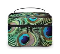VFMKT Green Peacock Feather Makeup Bag Portable Travel Cosmetic Bag Zipper Makeup Organizer Toiletry Bag for Women Ladies, Green Peacock Feather, 25x18x15cm