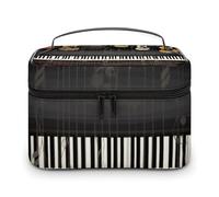 VFMKT Guitar Piano Pattern Makeup Bag Portable Travel Cosmetic Bag Zipper Makeup Organizer Toiletry Bag for Women Ladies, Guitar Piano Pattern, 25x18x15cm