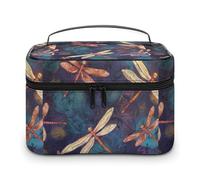 VFMKT Hand Painted Dragonfly Makeup Bag Portable Travel Cosmetic Bag Zipper Makeup Organizer Toiletry Bag for Women Ladies, Hand Painted Dragonfly, 25x18x15cm
