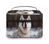 VFMKT Husky Piquant Dog Makeup Bag Portable Travel Cosmetic Bag Zipper Makeup Organizer Toiletry Bag for Women Ladies, Husky Piquant Dog, 25x18x15cm