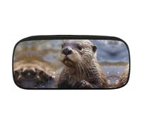 VFMKT Leather Pencil Bag Waterproof Cute Pen Case Travel Cosmetic Makeup Bag Organizer Pen Holder for Men Women,Otter Playing In The Water