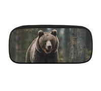 VFMKT Leather Pencil Bag Waterproof Cute Pen Case Travel Cosmetic Makeup Bag Organizer Pen Holder for Men Women,Brown Bear