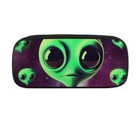 VFMKT Leather Pencil Bag Waterproof Cute Pen Case Travel Cosmetic Makeup Bag Organizer Pen Holder for Men Women,Green Alien