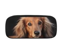 VFMKT Leather Pencil Bag Waterproof Cute Pen Case Travel Cosmetic Makeup Bag Organizer Pen Holder for Men Women,Long Haired Dachshund