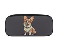 VFMKT Leather Pencil Bag Waterproof Cute Pen Case Travel Cosmetic Makeup Bag Organizer Pen Holder for Men Women,Cute Corgi Dog Illustration