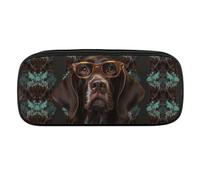 VFMKT Leather Pencil Bag Waterproof Cute Pen Case Travel Cosmetic Makeup Bag Organizer Pen Holder for Men Women,German Shorthaired Pointer In Glasses