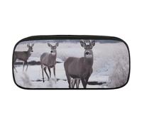 VFMKT Leather Pencil Bag Waterproof Cute Pen Case Travel Cosmetic Makeup Bag Organizer Pen Holder for Men Women,Deer on Frozen Wilderness
