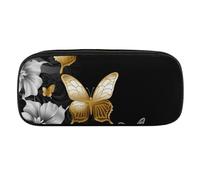 VFMKT Leather Pencil Bag Waterproof Cute Pen Case Travel Cosmetic Makeup Bag Organizer Pen Holder for Men Women,Gold White Butterflies Black