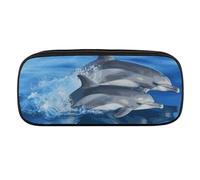 VFMKT Leather Pencil Bag Waterproof Cute Pen Case Travel Cosmetic Makeup Bag Organizer Pen Holder for Men Women,Dolphin Family
