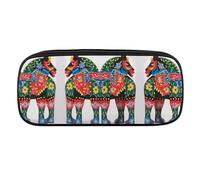 VFMKT Leather Pencil Bag Waterproof Cute Pen Case Travel Cosmetic Makeup Bag Organizer Pen Holder for Men Women,Runner Swedish Dala Horse Folk