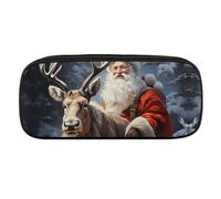 VFMKT Leather Pencil Bag Waterproof Cute Pen Case Travel Cosmetic Makeup Bag Organizer Pen Holder for Men Women,Santa Claus And Deer Elk