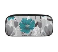 VFMKT Leather Pencil Bag Waterproof Cute Pen Case Travel Cosmetic Makeup Bag Organizer Pen Holder for Men Women,Teal Grey And White Floral