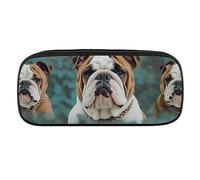 VFMKT Leather Pencil Bag Waterproof Cute Pen Case Travel Cosmetic Makeup Bag Organizer Pen Holder for Men Women,Funny English Bulldog