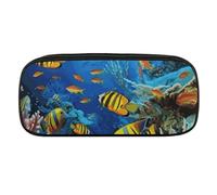 VFMKT Leather Pencil Bag Waterproof Cute Pen Case Travel Cosmetic Makeup Bag Organizer Pen Holder for Men Women,The Underwater World Tropical Fish